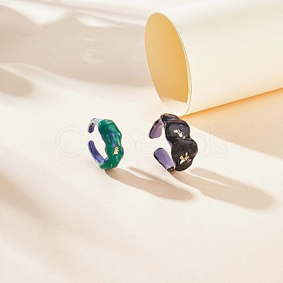 Glitter Enamel Twist Wave Open Cuff Ring JR923A-1