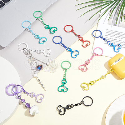 45Pcs 9 Colors Heart Alloy Baking Paint Swivel Clasps and Iron Rings KEYC-GA00015-1