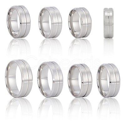 14Pcs 7 Styles Stainless Steel Grooved Finger Ring Settings STAS-SC0010-65P-1