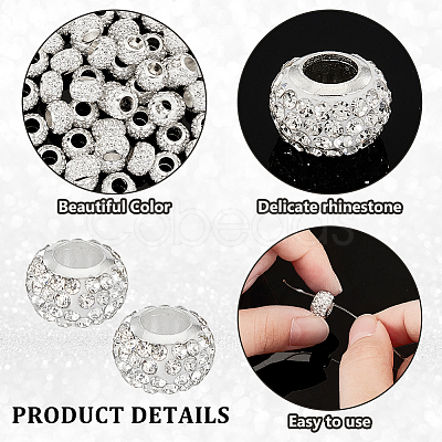 100Pcs Polymer Clay Rhinestone European Beads RB-PH0001-54A-1
