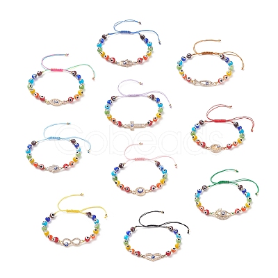 10Pcs 10 Style Lampwork Evil Eye Braided Bead Bracelets Set BJEW-JB08874-1