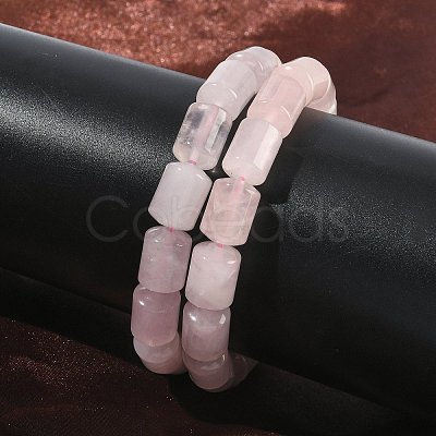 Column Natural Rose Quartz Beads Stretch Bracelets for Women Men BJEW-A148-01A-25-1