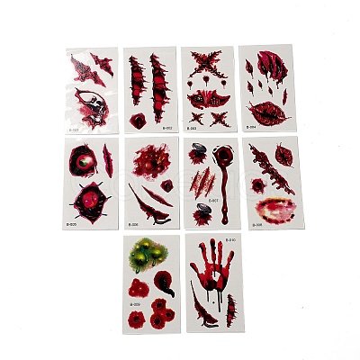 10Pcs 10 Style Halloween Horror Realistic Bloody Wound Scar Removable Temporary Water Proof Tattoos Paper Stickers AJEW-G048-03-1