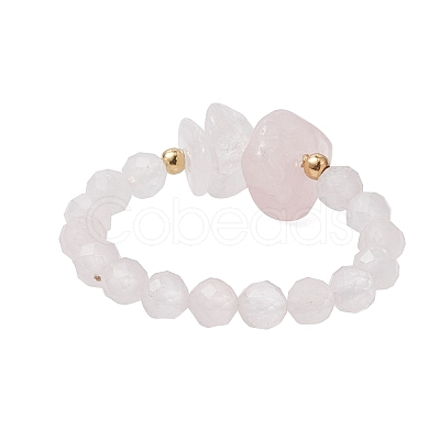 Natural Rose Quartz Beaded Rings RJEW-TA00191-03-1