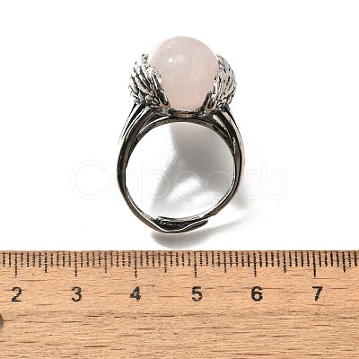 Natural Rose Quartz Wings Adjustable Rings RJEW-K241-04AS-13-1
