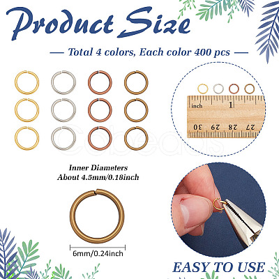 1600Pcs 4 Colors  Iron Brass Open Jump Ring IFIN-ME0001-15-1