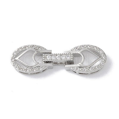 Rack Plating Brass Micro Pave Clear Cubic Zirconia Fold Over Clasps KK-NH0002-03A-P-1