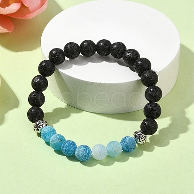 4Pcs 4 Color Natural Dyed Crackle Agate & Lava Rock Round Beaded Stretch Bracelets Set BJEW-TA00444-1