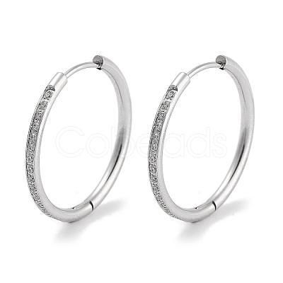 304 Stainless Steel Micro Pave Clear Cubic Zirconia Huggie Hoop Earrings EJEW-C096-01H-P-1