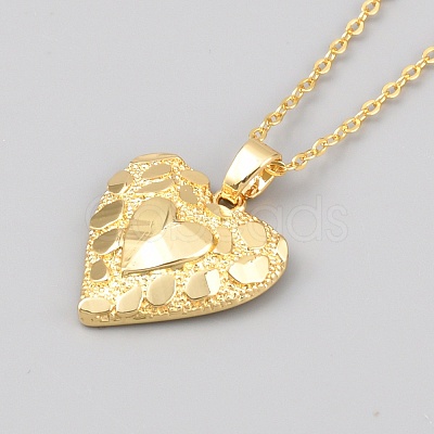 Valentine's Day Brass Textured Heart Pendant Cable Chain Necklaces for Women NJEW-WH0020-86D-1