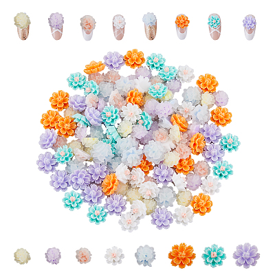 120Pcs 8 Styles Flower Resin Cabochons MRMJ-FH0001-30-1