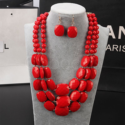 Bohemian Style Acrylic Faceted Rectangle Beaded Multilayer Necklaces & Dangle Earrings Sets WG4F927-01-1