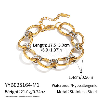 Two Tone 304 Stainless Steel Oval & Ring Link Chain Bracelets for Women FS-WG56E12-01-1