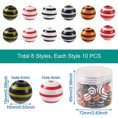 60Pcs 6 Colors Natural Chinese Cherry Wood Beads WOOD-CD0001-16-1