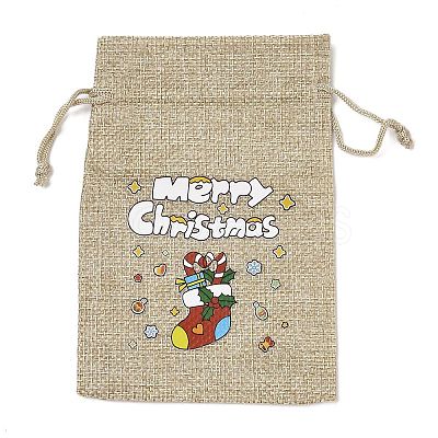 Christmas Printed Burlap Packing Pouches Drawstring Bags ABAG-Q053-02A-04-1