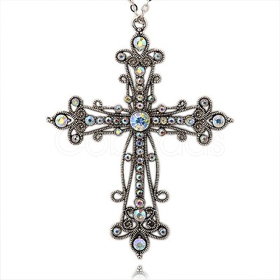 Tibetan Style Alloy Rhinestone Gothic Cross Big Pendants RB-J144-28AS-1