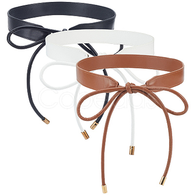 3Pcs 3 Colors Bowknot PU Leather Wrap Around Waist Bands AJEW-CL0003-46-1