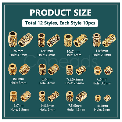 120Pcs 12 Styles Tibetan Style Alloy Beads FIND-AR0004-67-1