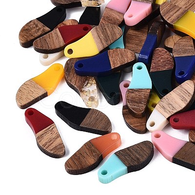 Opaque & Transparent Resin & Walnut Wood Pendants RESI-N053-27-1