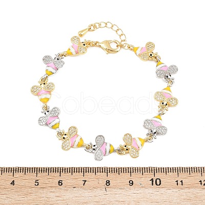 Bees Brass Micro Pave Clear Cubic Zirconia Link Chain Bracelets for Women LS-BJEW-A148-01G-1