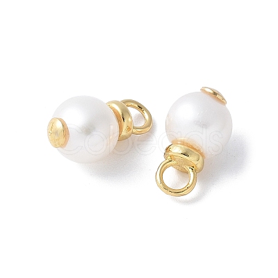 Brass with Natural Pearl Pendants KK-F892-35G-1