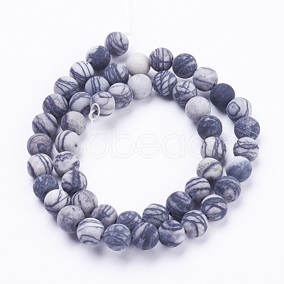 Natural Black Silk Stone/Netstone Beads Strands X-G-F520-57-6mm-1