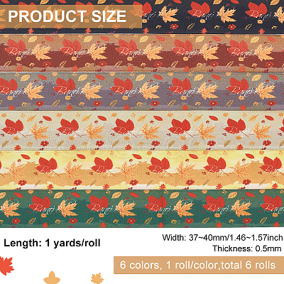 6 Yards 6 Color Autumn Double-Sided Printed Polyester Ribbon OCOR-BC0005-37-1