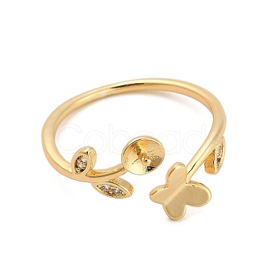 Butterfly Brass Micro Pave Cubic Zirconia Cup Peg Ring Settings for Half-drilled Beads KK-NH0009-02G-1