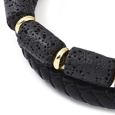 Natural Lava Rock Bead Leather Cord Multi-strand Bracelets BJEW-A009-05G-1