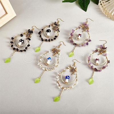 Natural Amethyst Chips Beaded Big Teardrop Dangle Earrings EJEW-SW00016-03-1