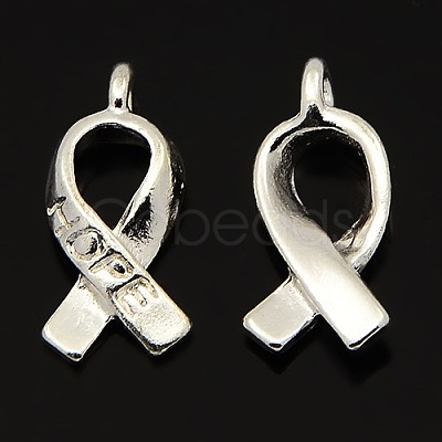 Breast Cancer Awareness Ribbon Carved Word Hope Tibetan Style Alloy Message Pendants LS-TIBEP-S278-S-FF-1