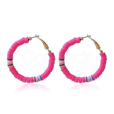 Bohemia Style Colorful Clay Beads Hoop Earrings JQ3310-6-1