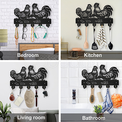 Wood & Iron Wall Mounted Hangers HJEW-WH0055-098-1