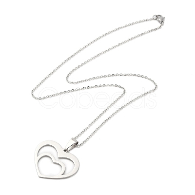 Non-Tarnish 201 Stainless Steel Cable Chain Heart Frame Pendant Necklaces for Women NJEW-U005-03P-1