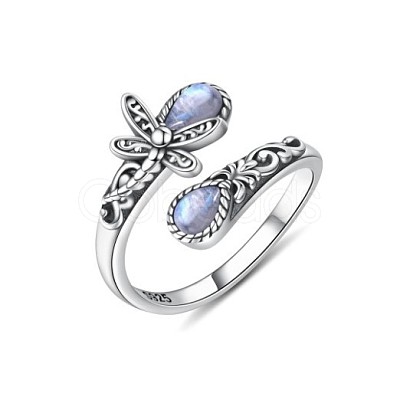Teardrop & Dragonfly Bohemian Style Zinc Alloy with Resin Synthetic Moonstone Cuff Rings for Women FS-WGB4FBF-01-1-1