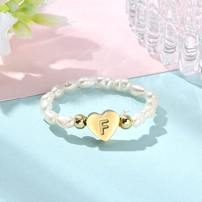 Natural Freshwater Pearl & 304 Stainless Steel Bead Finger Rings RJEW-FS00001-06-1