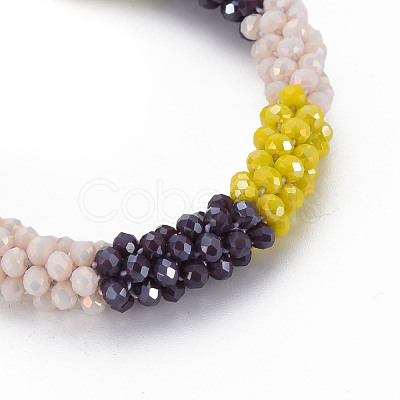 Crochet Glass Beads Braided Stretch Bracelet BJEW-T016-08L-1
