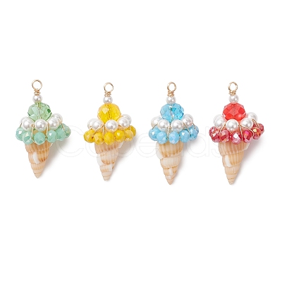 4Pcs 4 Colors Shell & Glass Pendants PALLOY-TA00359-1