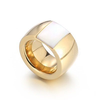 304 Stainless Steel & Glass & Shell Finger Rings FS-WGBA2F3-37-1