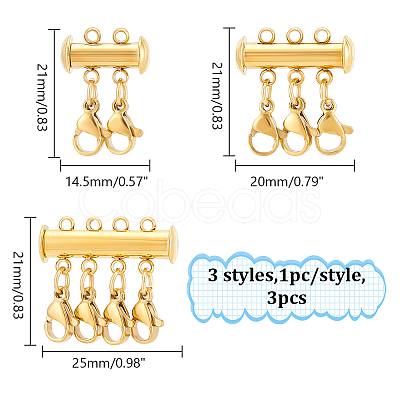 3Pcs 3 Styles 304 Stainless Steel Slide Lock Clasps FIND-UN00012-1