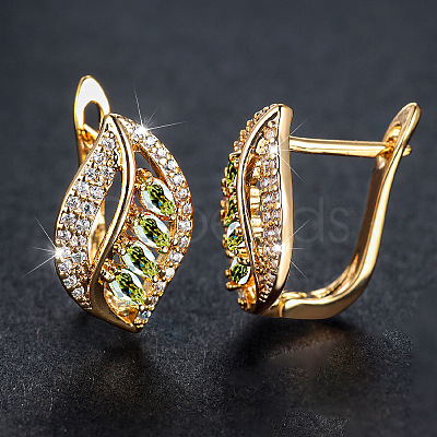 Leaf Brass Micro Pave Cubic Zirconia Hoop Earrings WG08CC9-03-1