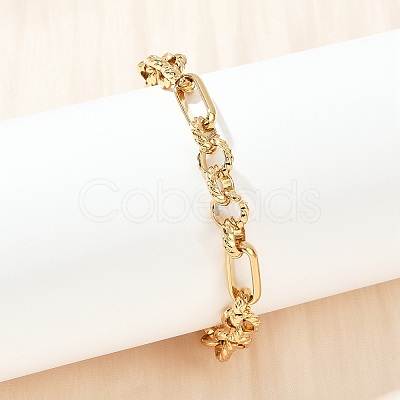 304 Stainless Steel Figaro Chain Bracelets for Women LS-BJEW-Z143-06G-1