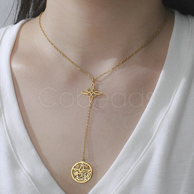 Witch Knot 304 Stainless Steel Hollow Pendant Y Necklaces for Women FS-WGCB0A9-02-1