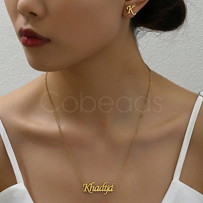 Stainless Steel Letter K Stud Earrings & Word Khadija Pendant Necklaces Sets for Women ES0413-1-1