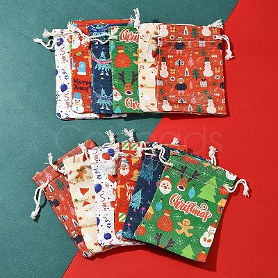 12Pcs 6 Styles Christmas Theme Cloth Printed Storage Bags ABAG-FS0001-09-1