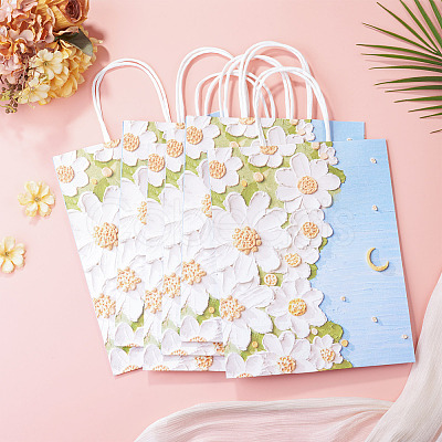 6Pcs 3D Flower Printed Paper Gift Bags ABAG-TADJ0001-05-1