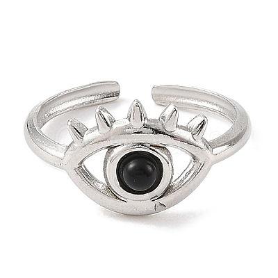 Natural Dyed & Heated Black Agate Finger Rings RJEW-F166-56P-1