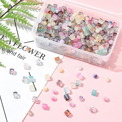 450Pcs 3 Styles Frosted Glass Beads with Golden Glitter Powder DGLA-FS0001-13-1