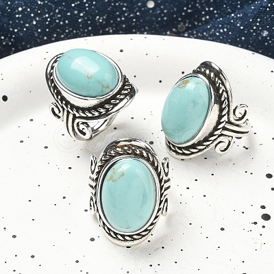 Synthetic Turquoise Adjustable Rings RJEW-I108-01AS-08-1