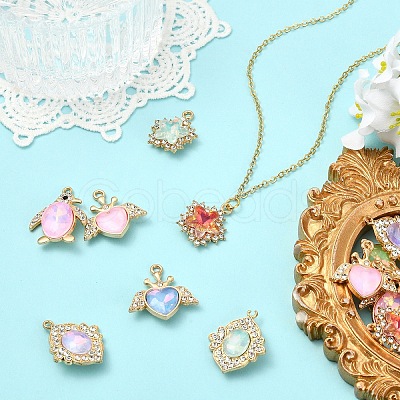 20Pcs 4 Styles Alloy Glass Pendants FIND-YW0011-90-1
